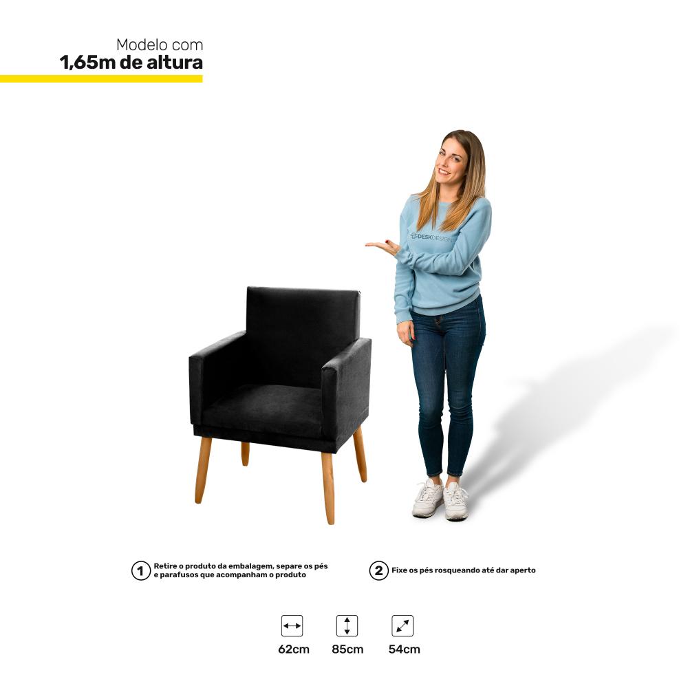 Kit 04 Poltronas Decorativas Lauren Pés Palito Suede Preto - Desk Design