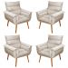 Kit 04 Poltronas Decorativas Modernas Sala e Recepção Monza Pés Palito Suede Bege - Desk Design