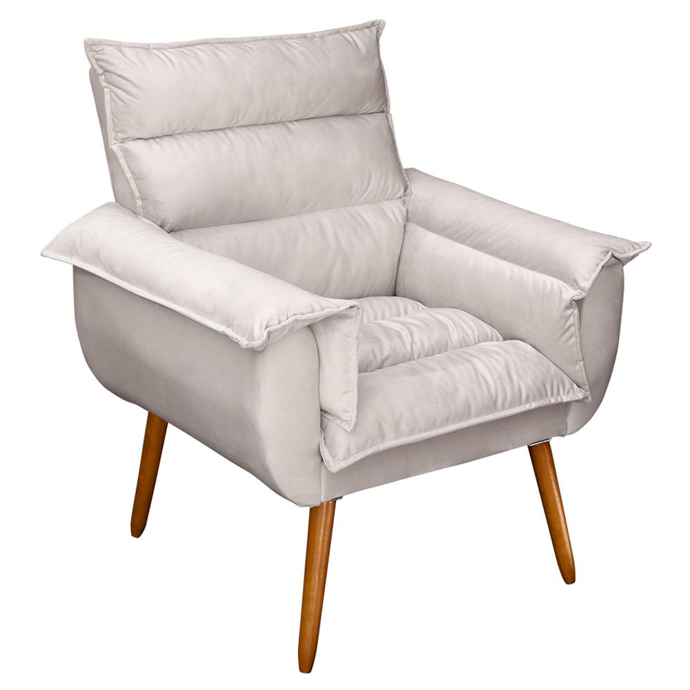 Kit 04 Poltronas Decorativas Modernas Sala e Recepção Monza Pés Palito Suede Bege - Desk Design