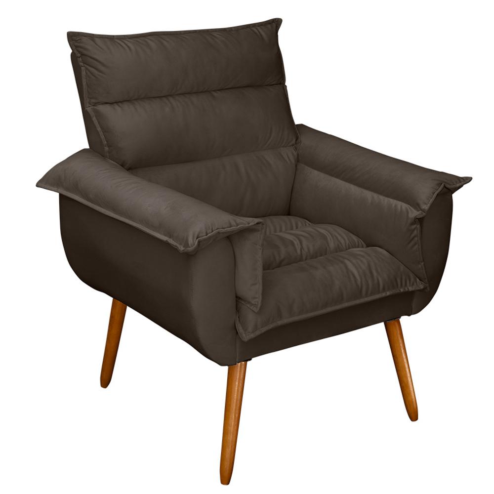 Kit 04 Poltronas Decorativas Modernas Sala e Recepção Monza Pés Palito Suede Marrom - Desk Design