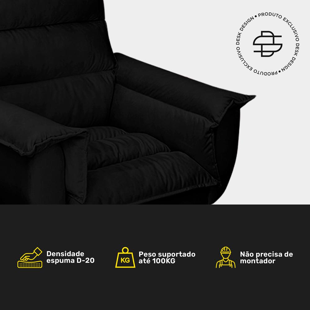 Kit 04 Poltronas Decorativas Modernas Sala e Recepção Monza Pés Palito Suede Preto - Desk Design