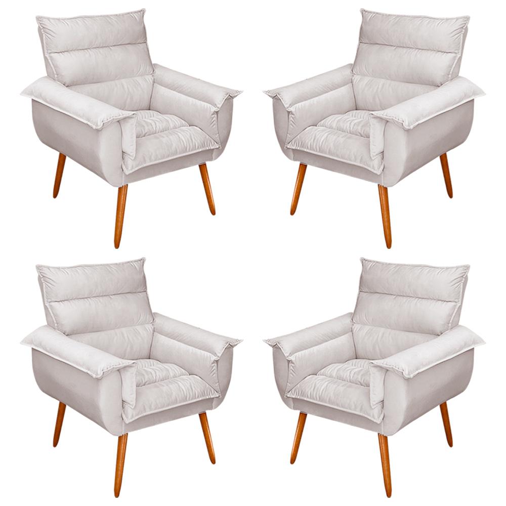 Kit 04 Poltronas Decorativas Modernas Sala e Recepção Monza Pés Palito Veludo Bege - Desk Design