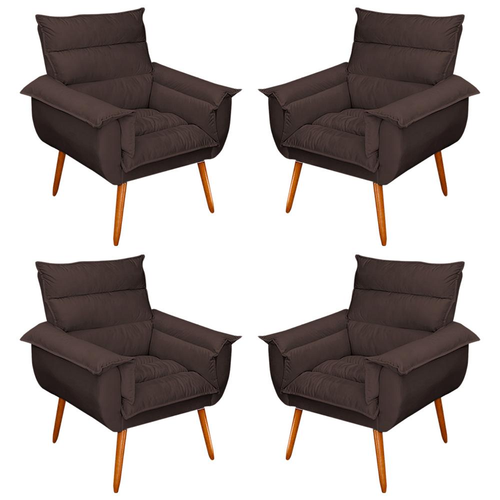 Kit 04 Poltronas Decorativas Modernas Sala e Recepção Monza Pés Palito Veludo Marrom - Desk Design
