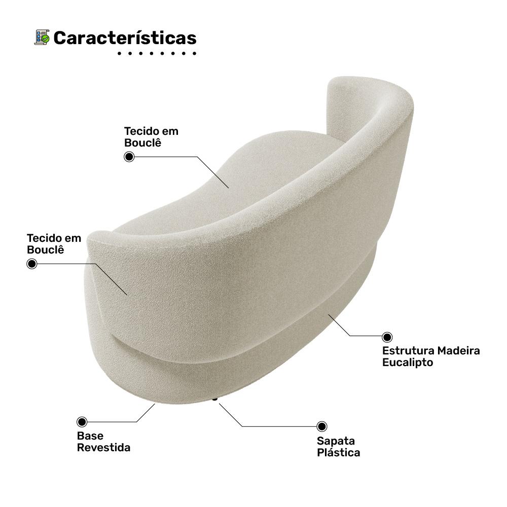 Kit 2 Poltronas e 1 Namoradeira Aisha Orgânica Bouclê Bege - Desk Design