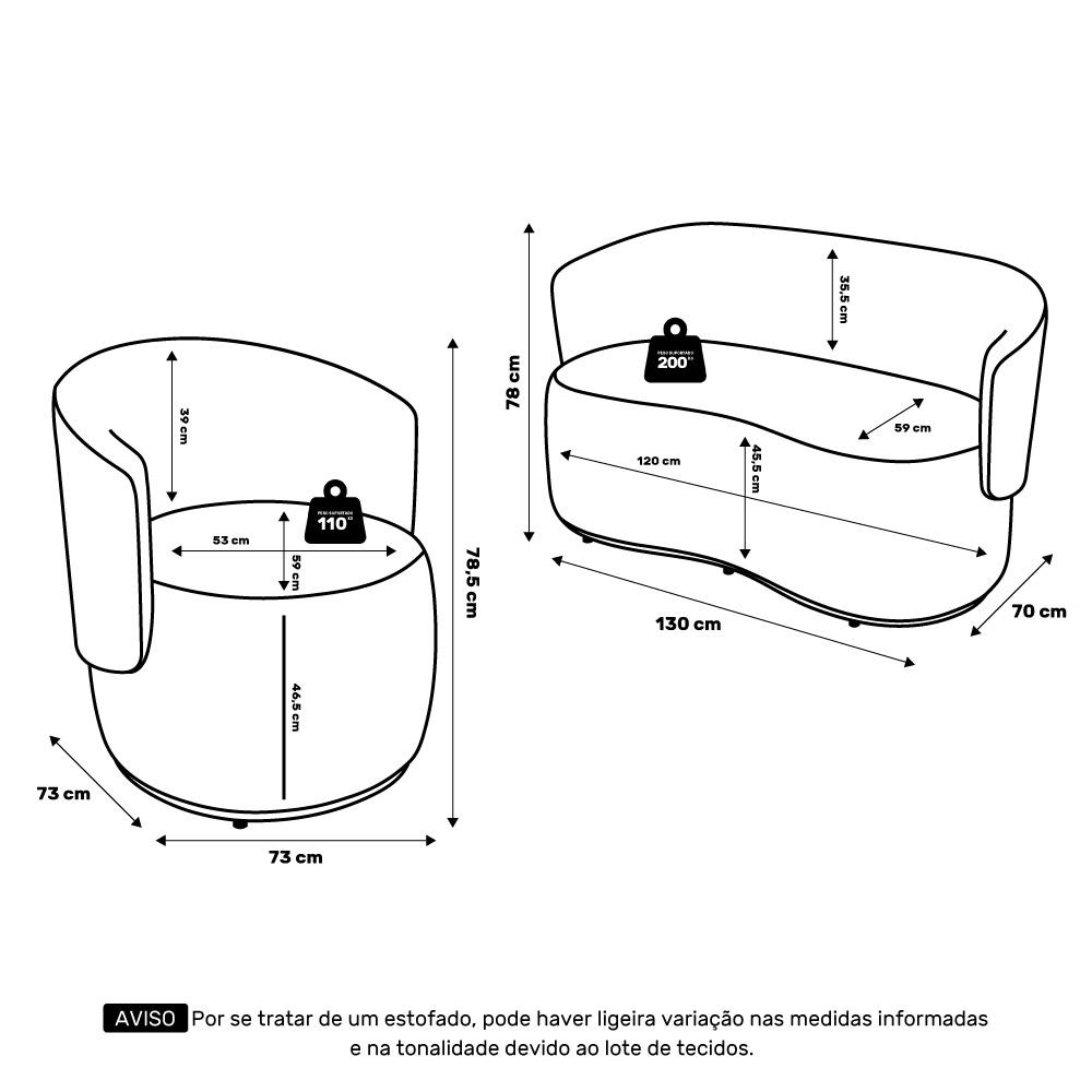 Kit 2 Poltronas e 1 Namoradeira Aisha Orgânica Suede Bege - Desk Design