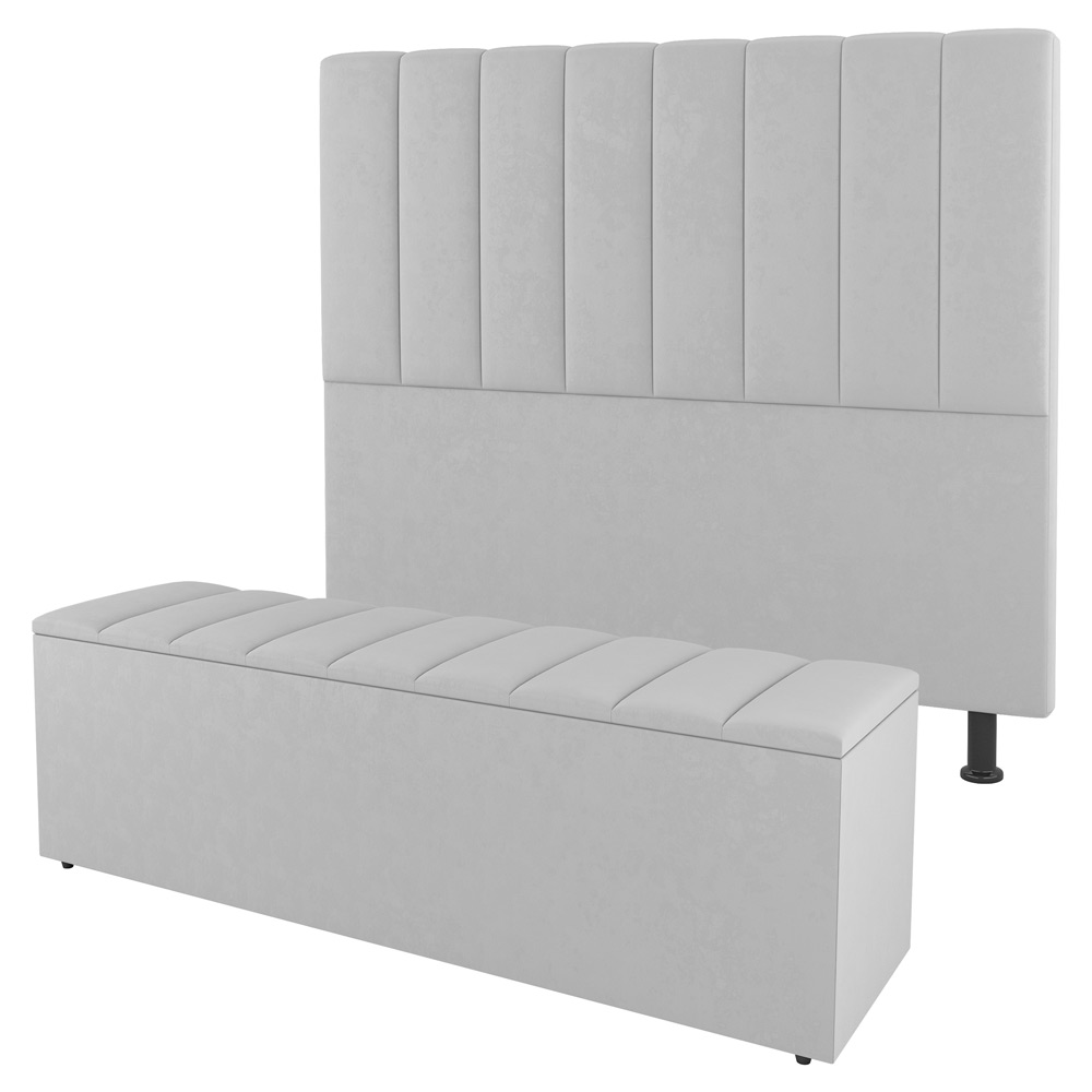 Kit Cabeceira e Baú Cama Box Casal Cora 140cm Sintético Branco - Desk Design