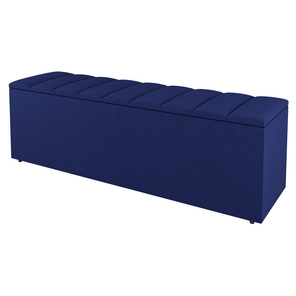 Kit Cabeceira e Baú Cama Box Casal Cora 140cm Suede Azul Marinho - Desk Design