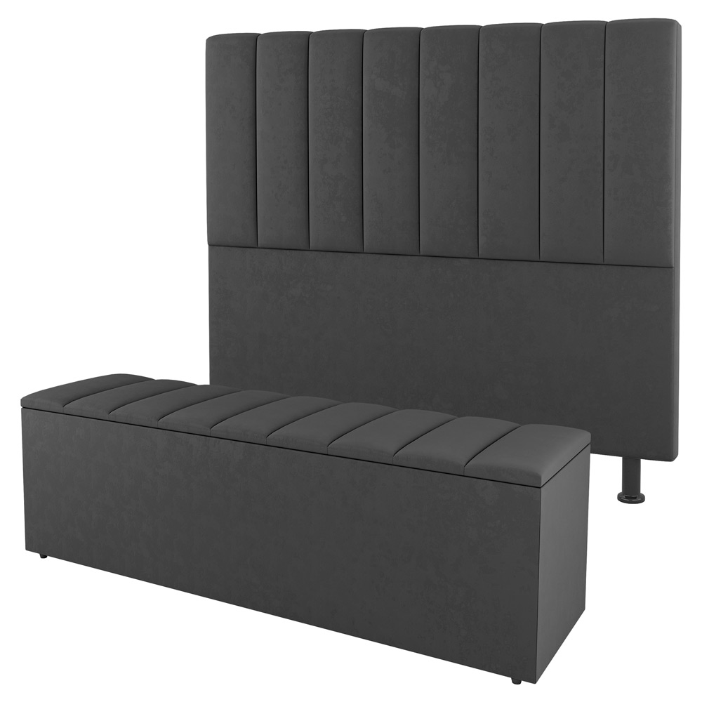 Kit Cabeceira e Baú Cama Box Casal Cora 140cm Suede Cinza Escuro - Desk Design