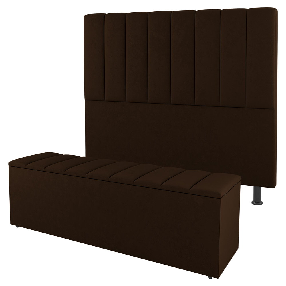 Kit Cabeceira e Baú Cama Box Casal Cora 140cm Suede Marrom - Desk Design