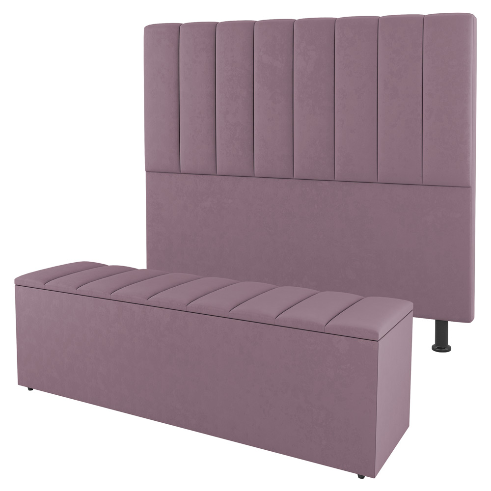 Kit Cabeceira e Baú Cama Box Casal Cora 140cm Suede Rosé - Desk Design