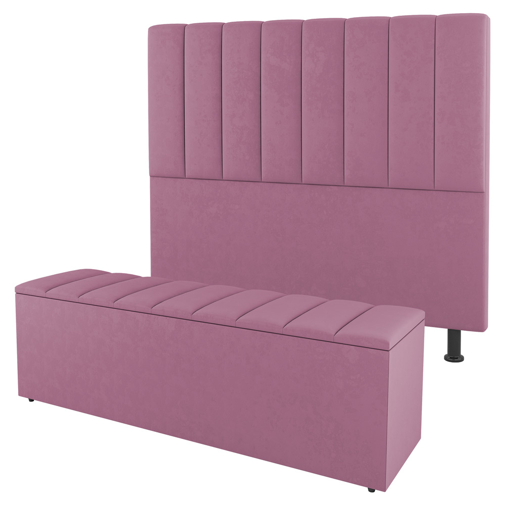 Kit Cabeceira e Baú Cama Box Casal Cora 140cm Suede Rosa - Desk Design
