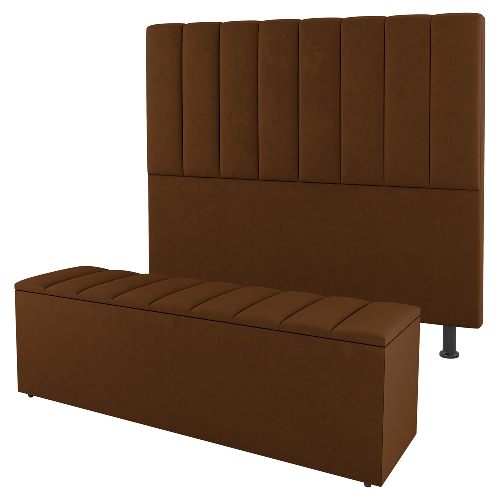 Kit Cabeceira e Baú Cama Box Casal Cora 140cm Suede Terracota - Desk Design