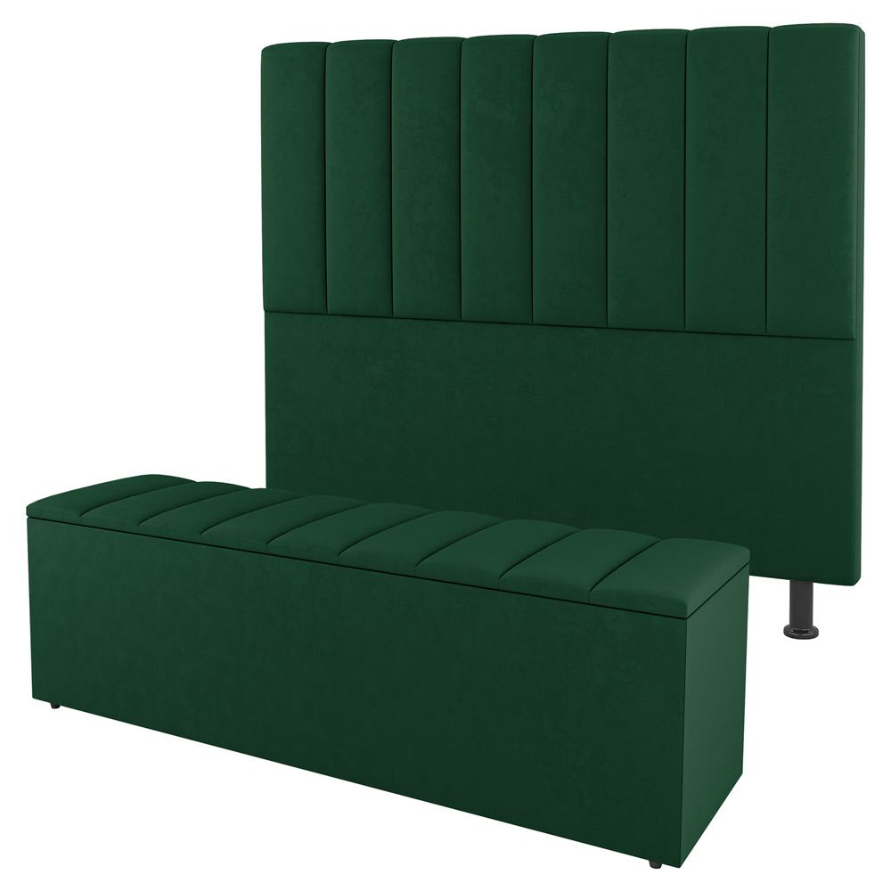 Kit Cabeceira e Baú Cama Box Casal Cora 140cm Suede Verde - Desk Design