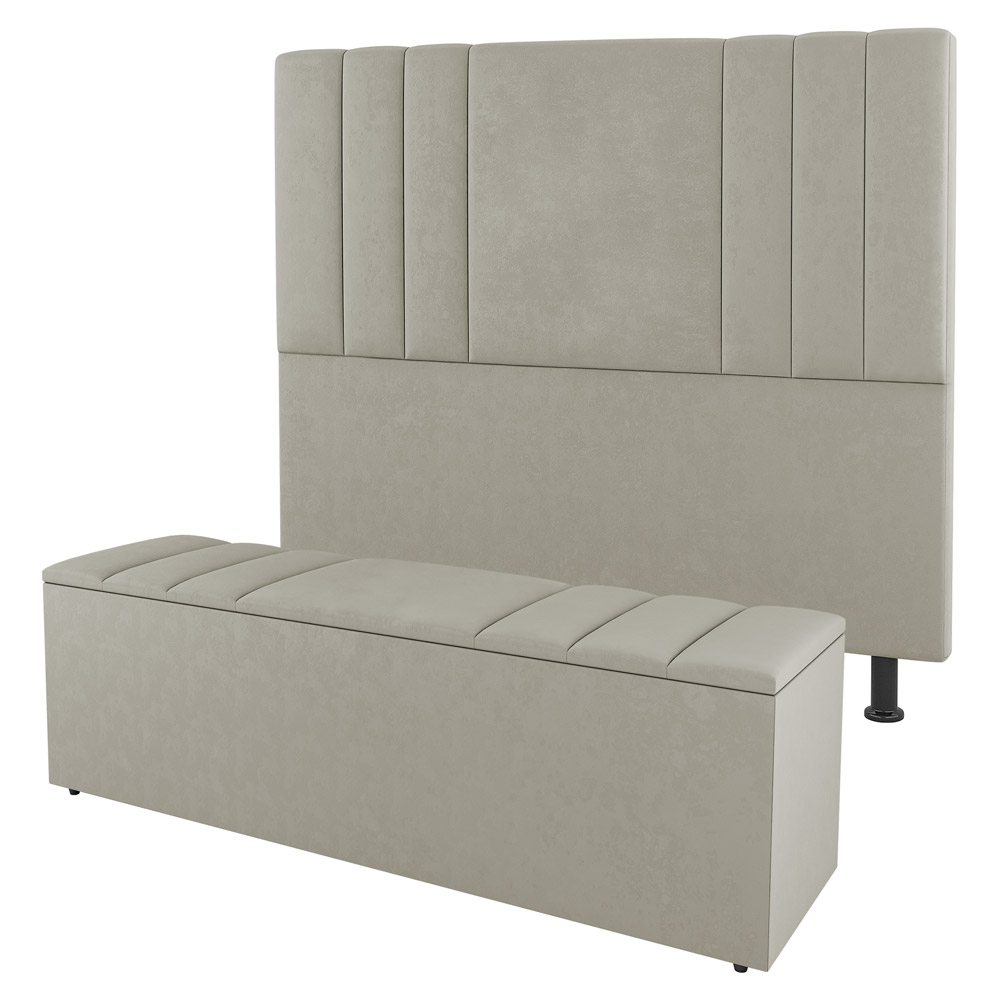 Kit Cabeceira e Baú Cama Box Casal Grace 140cm Sintético Bege - Desk Design