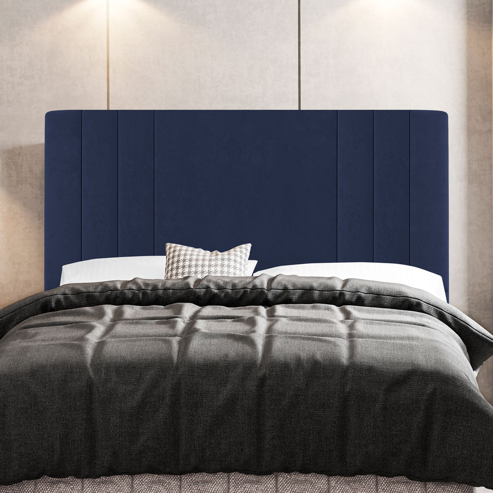 Kit Cabeceira e Baú Cama Box Casal Grace 140cm Suede Azul Marinho - Desk Design
