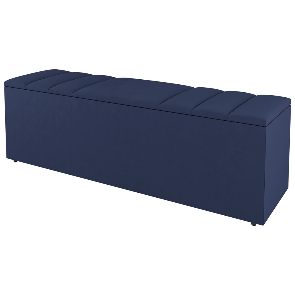 Kit Cabeceira e Baú Cama Box Casal Grace 140cm Suede Azul Marinho - Desk Design