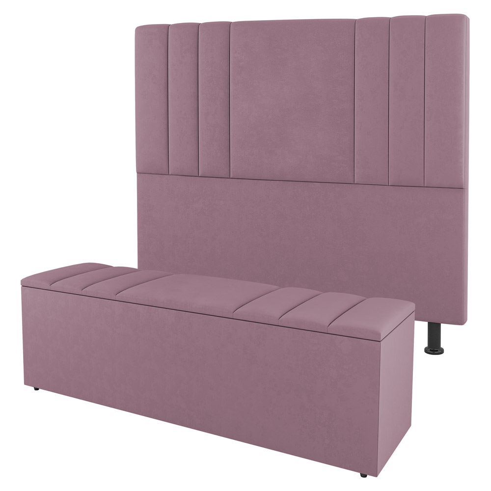 Kit Cabeceira e Baú Cama Box Casal Grace 140cm Suede Rosé - Desk Design