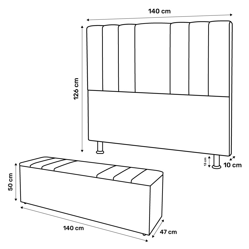 Kit Cabeceira e Baú Cama Box Casal Grace 140cm Suede Turquesa - Desk Design