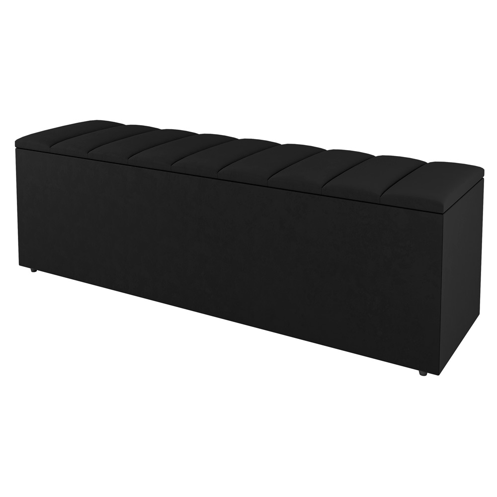 Kit Cabeceira e Baú Cama Box King Size Cora 195cm Suede Preto - Desk Design