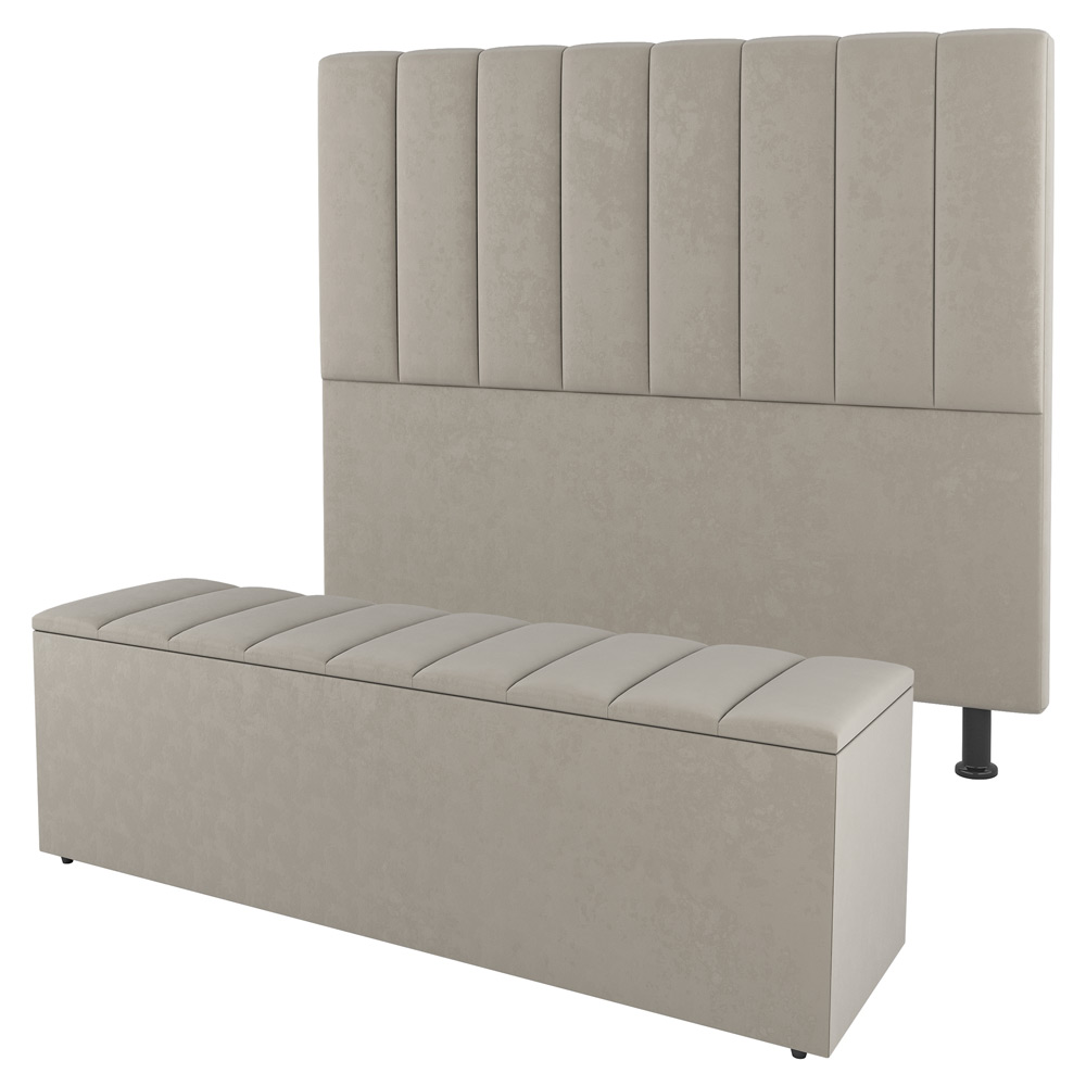 Kit Cabeceira e Baú Cama Box Queen Size Cora 160cm Suede Bege - Desk Design