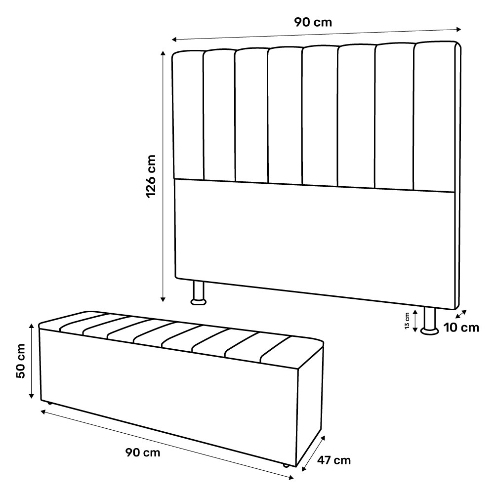 Kit Cabeceira e Baú Cama Box Solteiro Cora 90cm Suede Cinza Claro - Desk Design