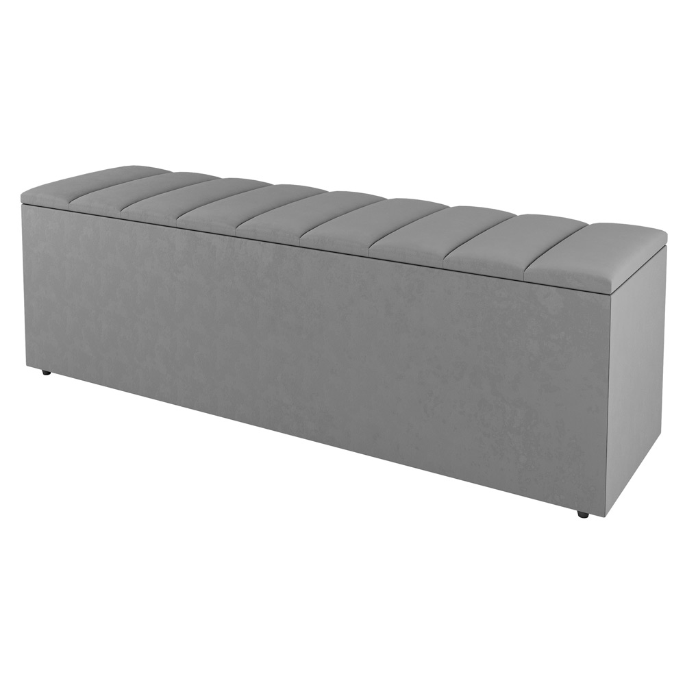 Kit Cabeceira e Baú Cama Box Solteiro Cora 90cm Suede Cinza Claro - Desk Design