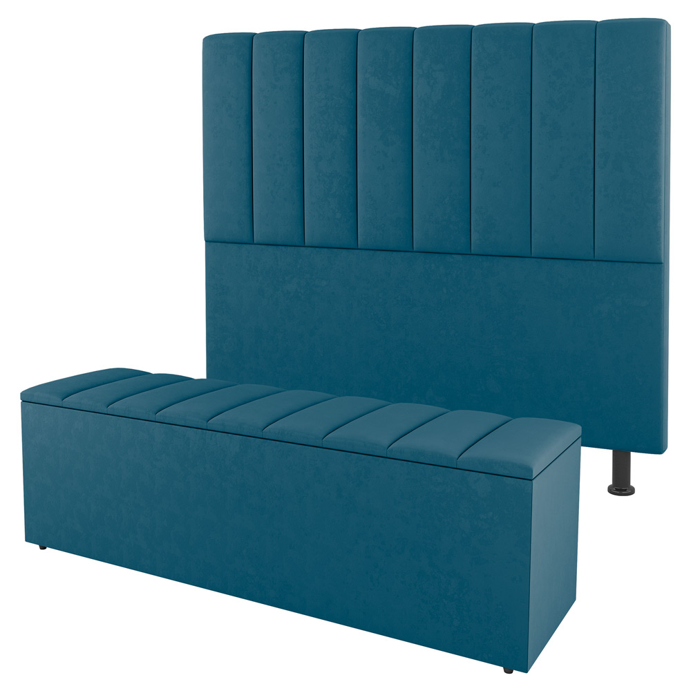 Kit Cabeceira e Baú Cama Box Solteiro Cora 90cm Suede Turquesa - Desk Design