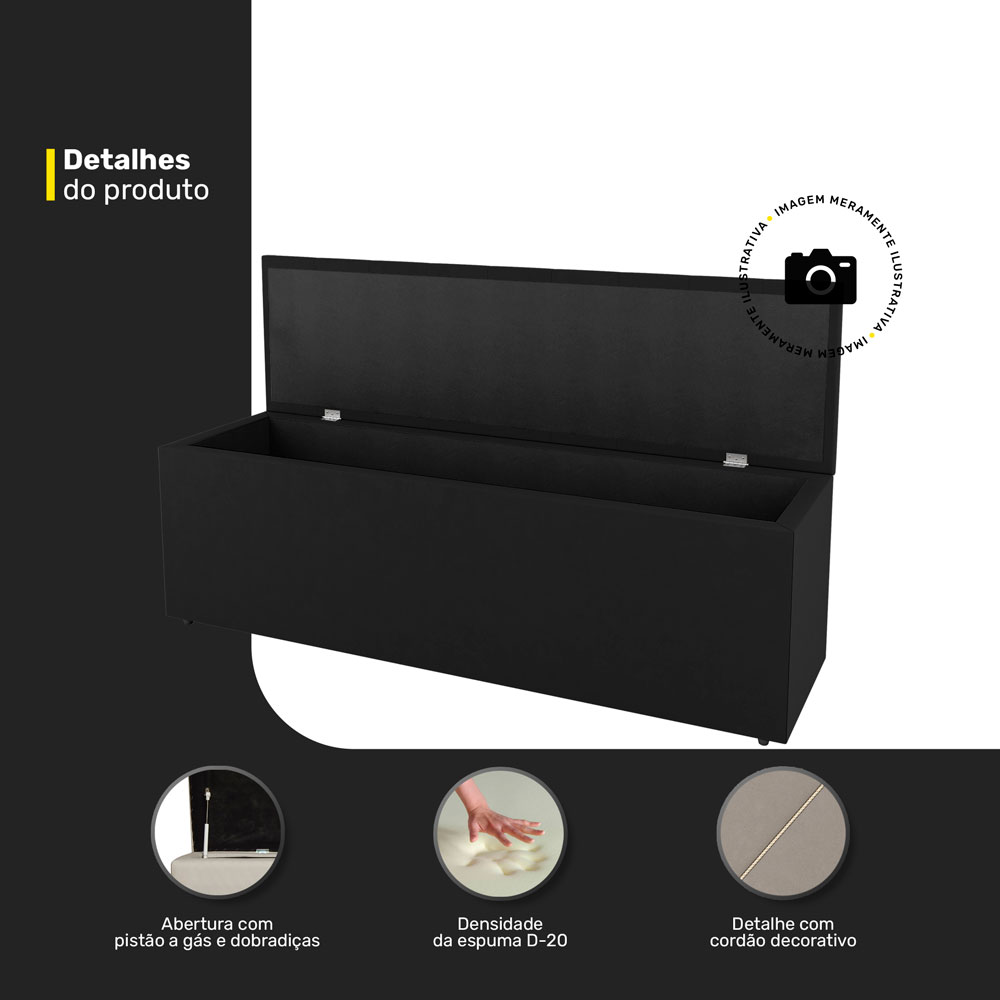 Kit Cabeceira e Baú Cama Box Solteiro Dallas 90cm Sintético Preto - Desk Design