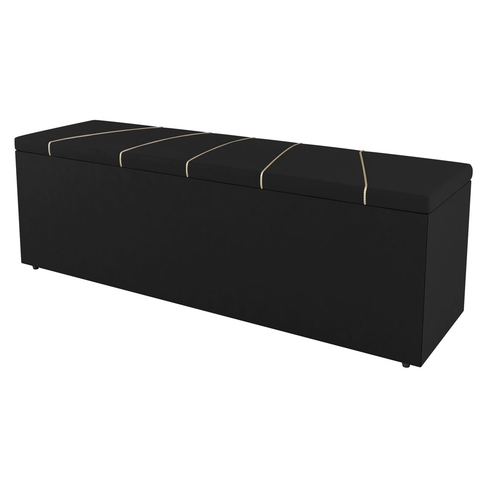 Kit Cabeceira e Baú Cama Box Solteiro Dallas 90cm Sintético Preto - Desk Design