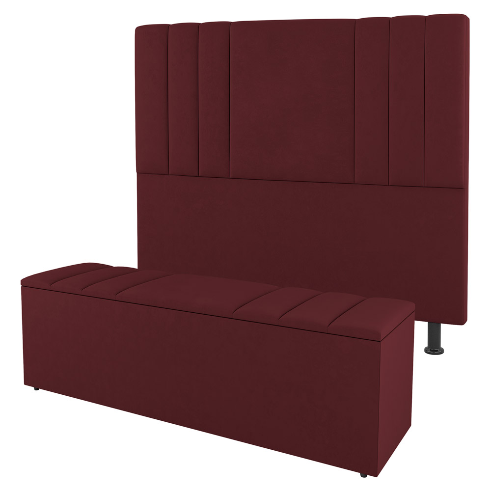 Kit Cabeceira e Baú Cama Box Solteiro Grace 90cm Suede Bordô - Desk Design