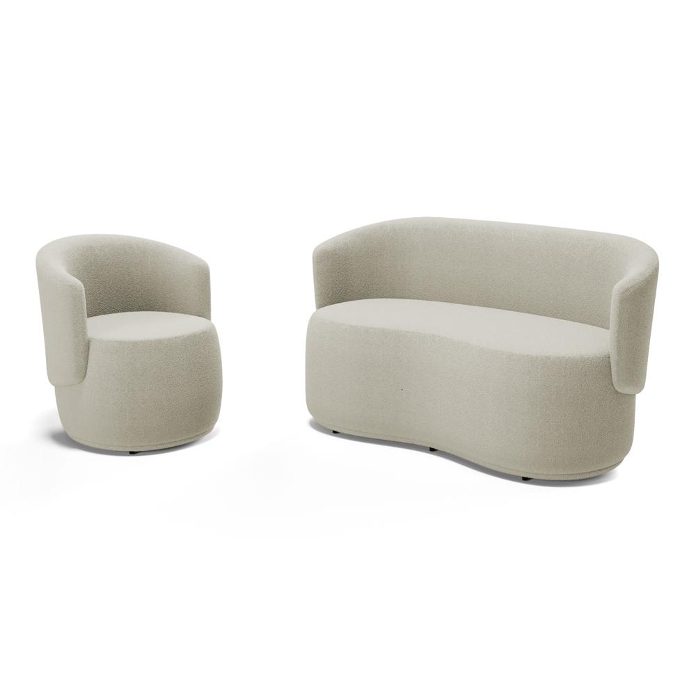 Kit Poltrona e Namoradeira Aisha Orgânica Bouclê Bege - Desk Design