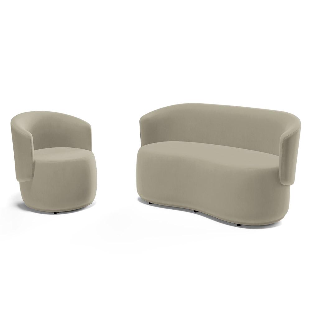 Kit Poltrona e Namoradeira Aisha Orgânica Suede Bege - Desk Design