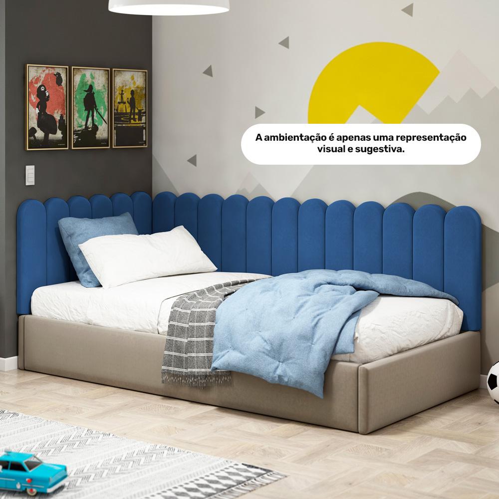 Painel Cabeceira Cama Box Solteiro Lana 100cm Suede Azul - Desk Design
