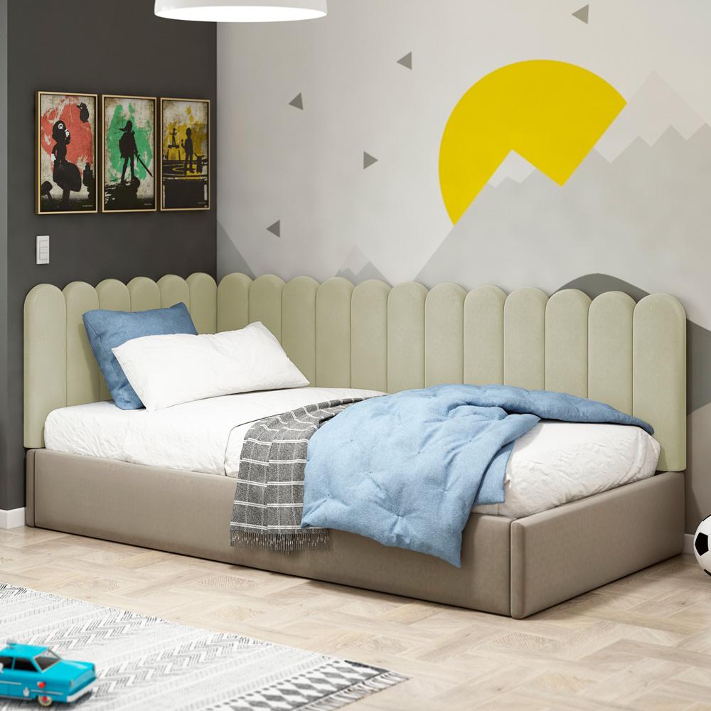 Painel Cabeceira Cama Box Solteiro Lana 90cm Sintético Bege - Desk Design