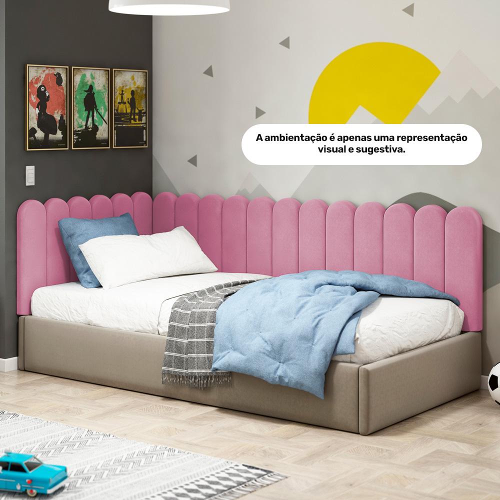 Painel Cabeceira Cama Box Solteiro Lana 90cm Suede Rosa - Desk Design