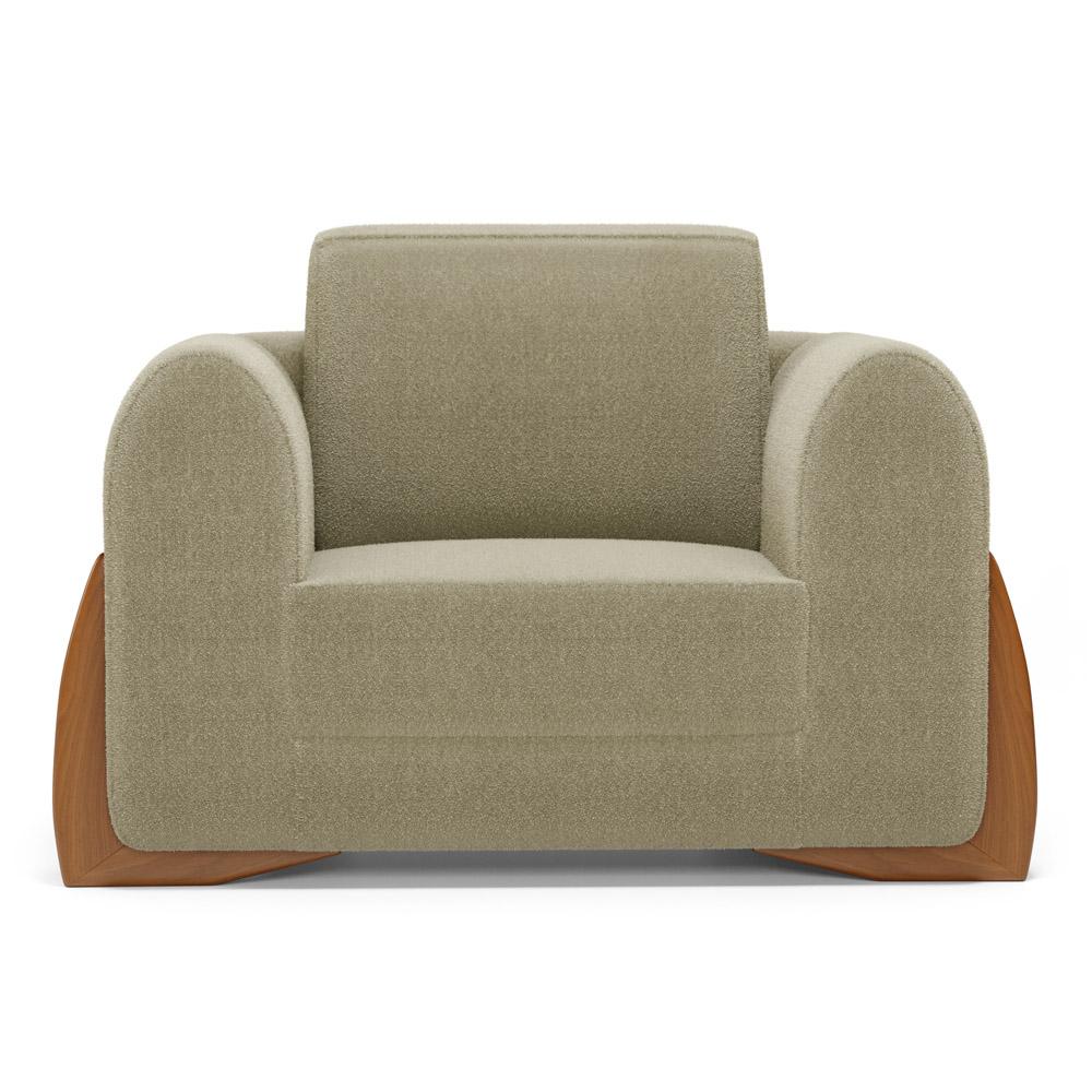 Poltrona Decorativa Living Bloom com Pés de Madeira Bouclê Bege - Desk Design
