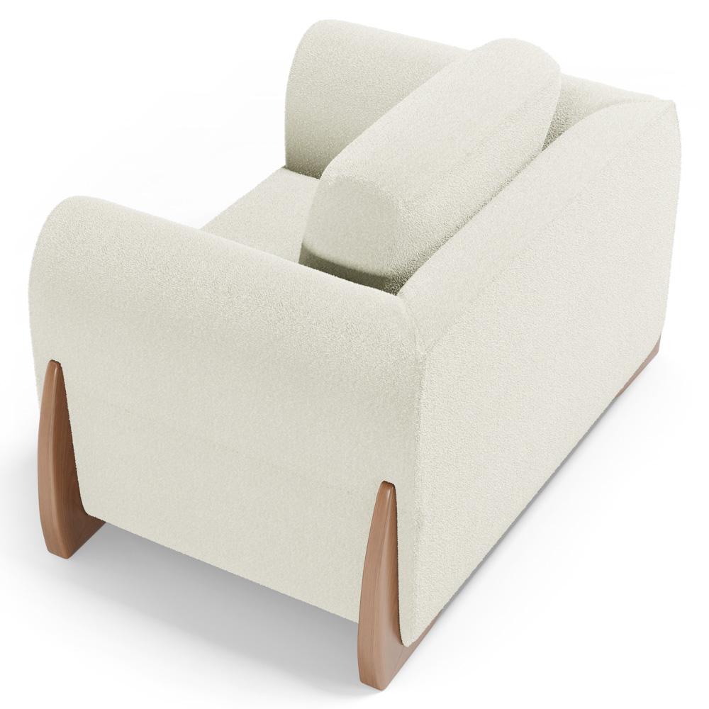 Poltrona Decorativa Living Bloom com Pés de Madeira Bouclê Off White - Desk Design