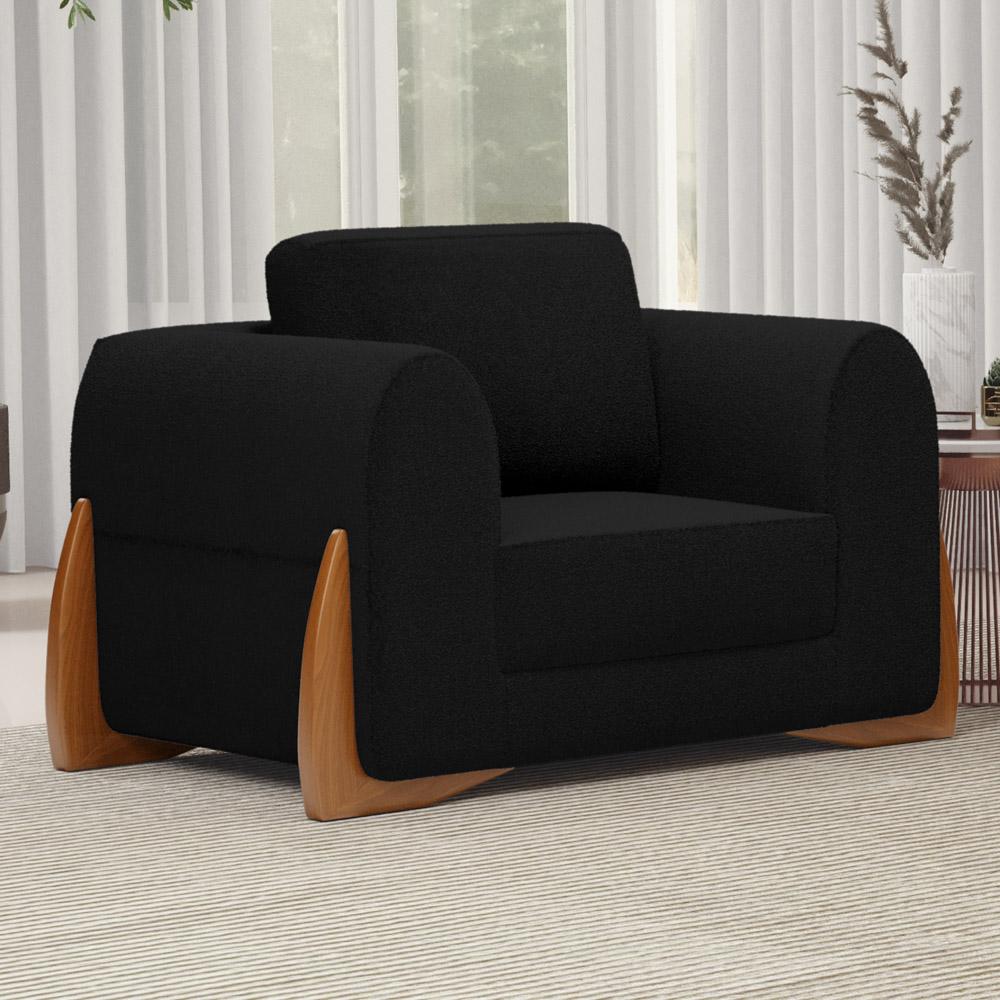 Poltrona Decorativa Living Bloom com Pés de Madeira Bouclê Preto - Desk Design
