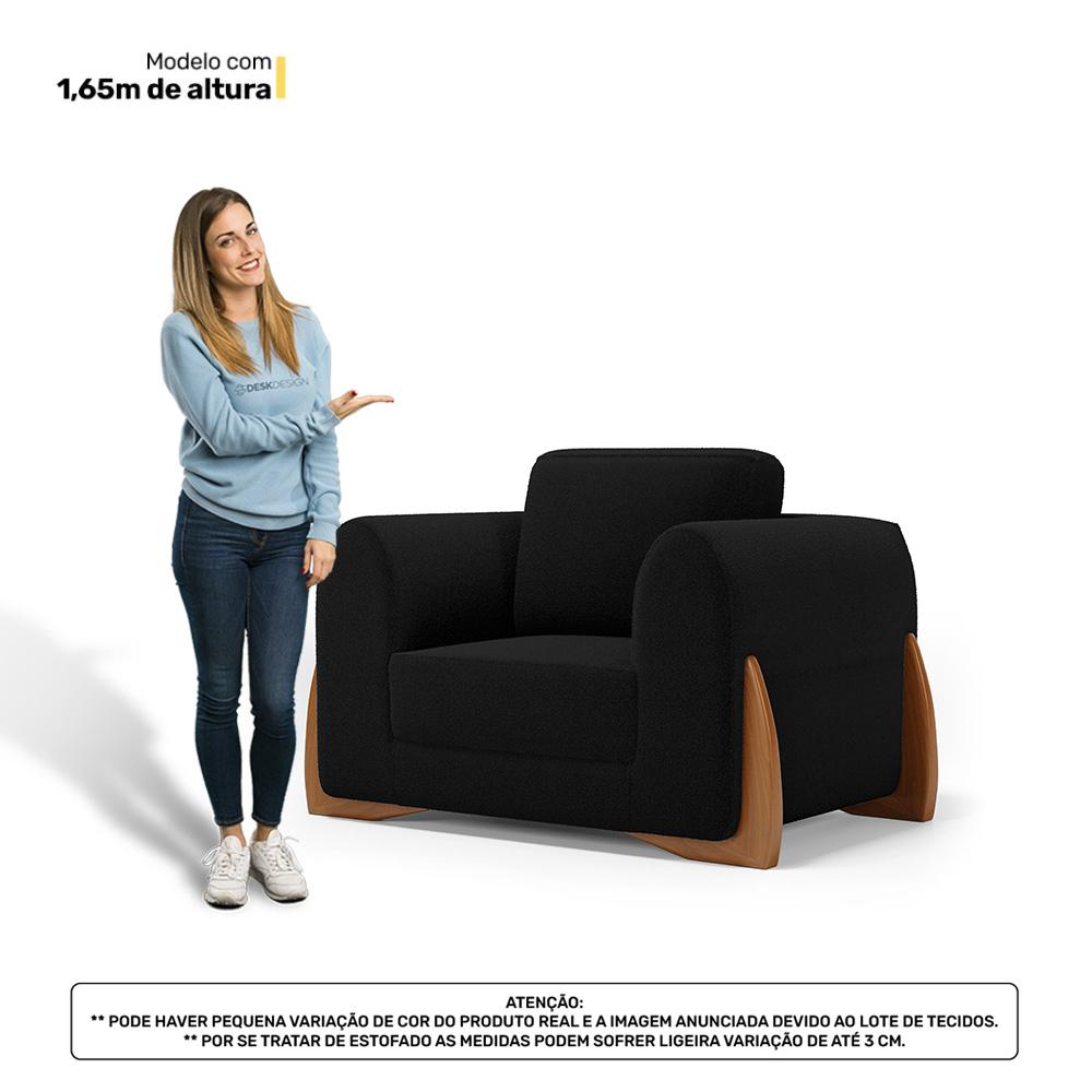 Poltrona Decorativa Living Bloom com Pés de Madeira Bouclê Preto - Desk Design
