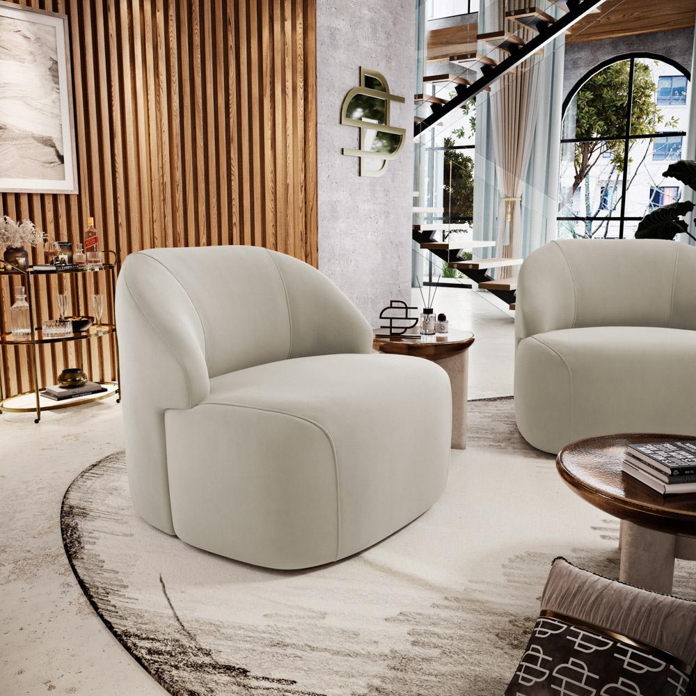Poltrona Decorativa Living Kaya Orgânica Veludo Bege - Desk Design