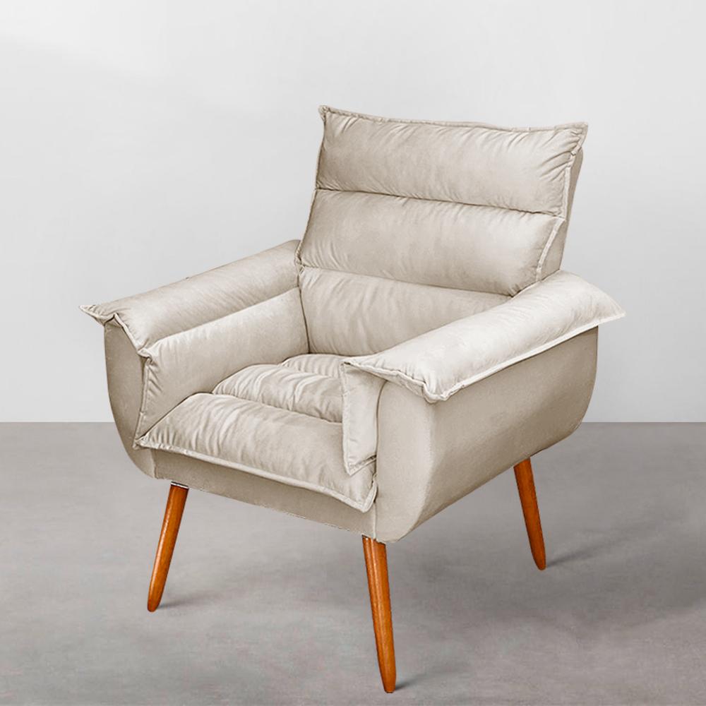 Poltrona Decorativa Moderna Sala de Estar e Recepção Monza Pés Palito Suede Bege - Desk Design