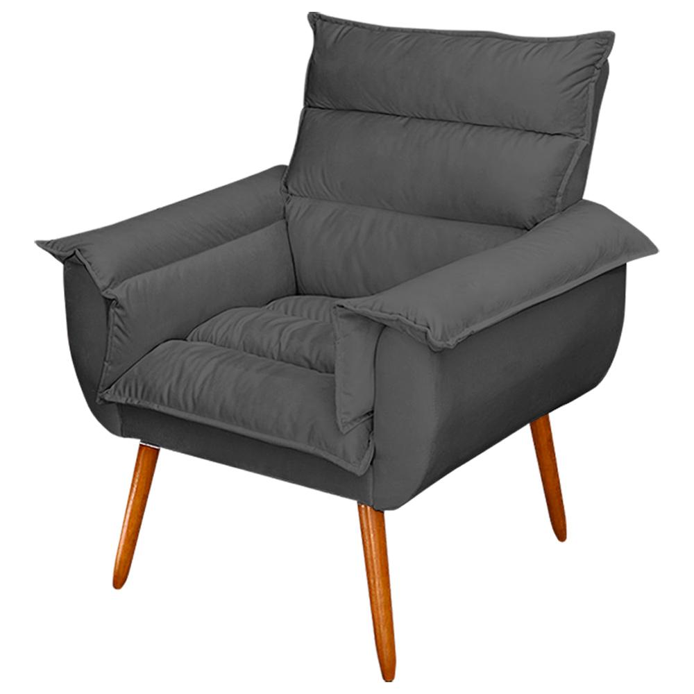 Poltrona Decorativa Moderna Sala de Estar e Recepção Monza Pés Palito Suede Cinza - Desk Design