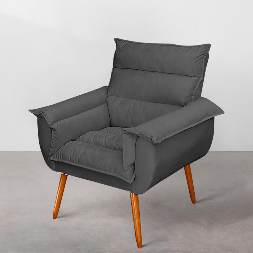 Poltrona Decorativa Moderna Sala de Estar e Recepção Monza Pés Palito Suede Cinza - Desk Design