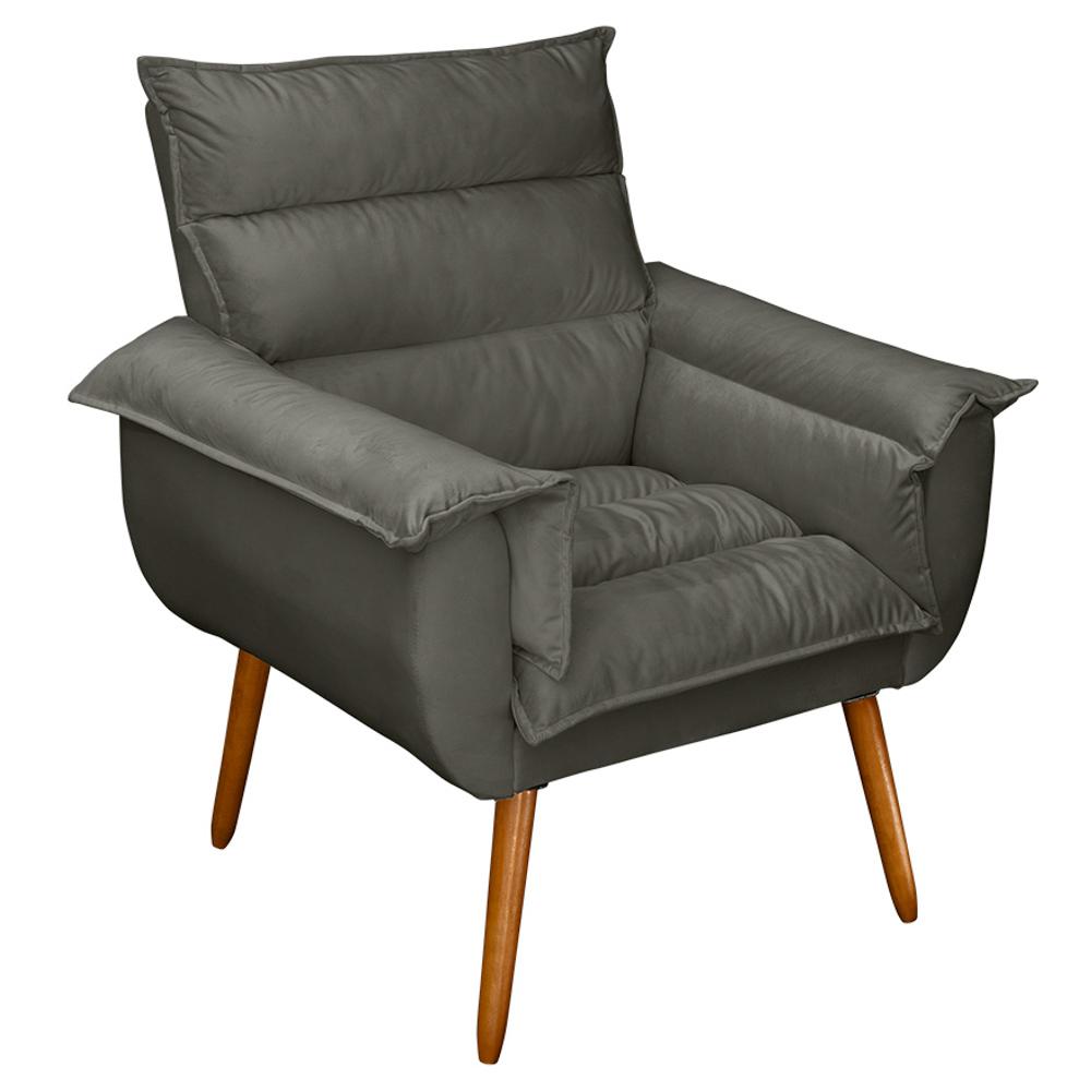 Poltrona Decorativa Moderna Sala de Estar e Recepção Monza Pés Palito Suede Cinza - Desk Design