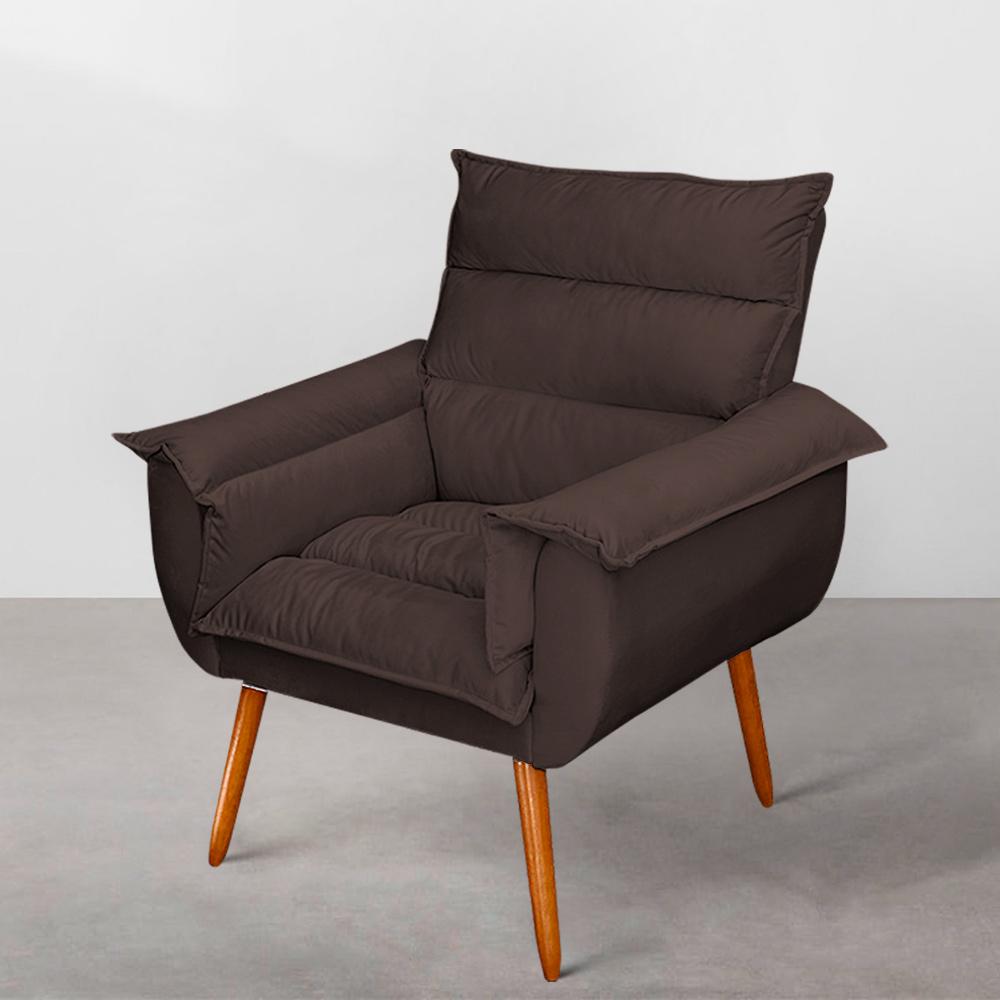 Poltrona Decorativa Moderna Sala de Estar e Recepção Monza Pés Palito Suede Marrom - Desk Design