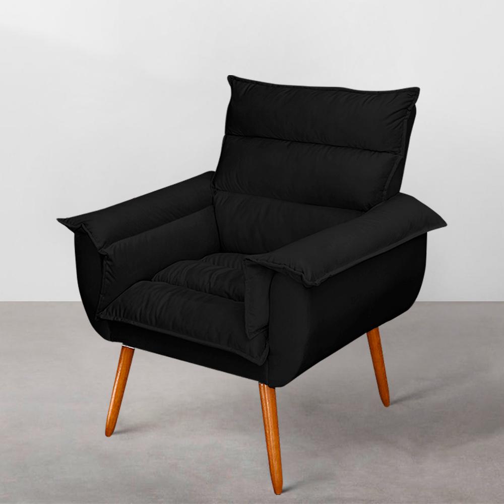 Poltrona Decorativa Moderna Sala de Estar e Recepção Monza Pés Palito Suede Preto - Desk Design