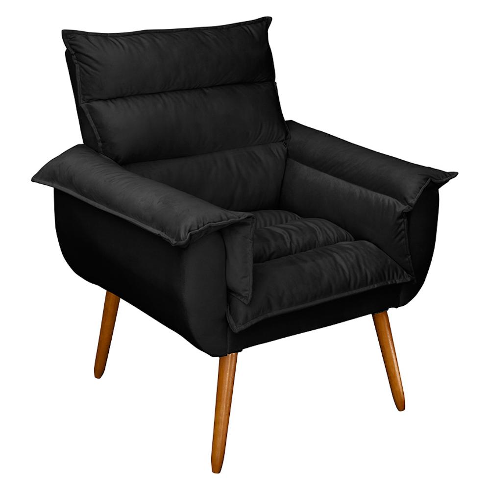 Poltrona Decorativa Moderna Sala de Estar e Recepção Monza Pés Palito Suede Preto - Desk Design