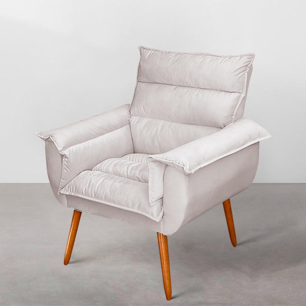 Poltrona Decorativa Moderna Sala de Estar e Recepção Monza Pés Palito Veludo Bege - Desk Design