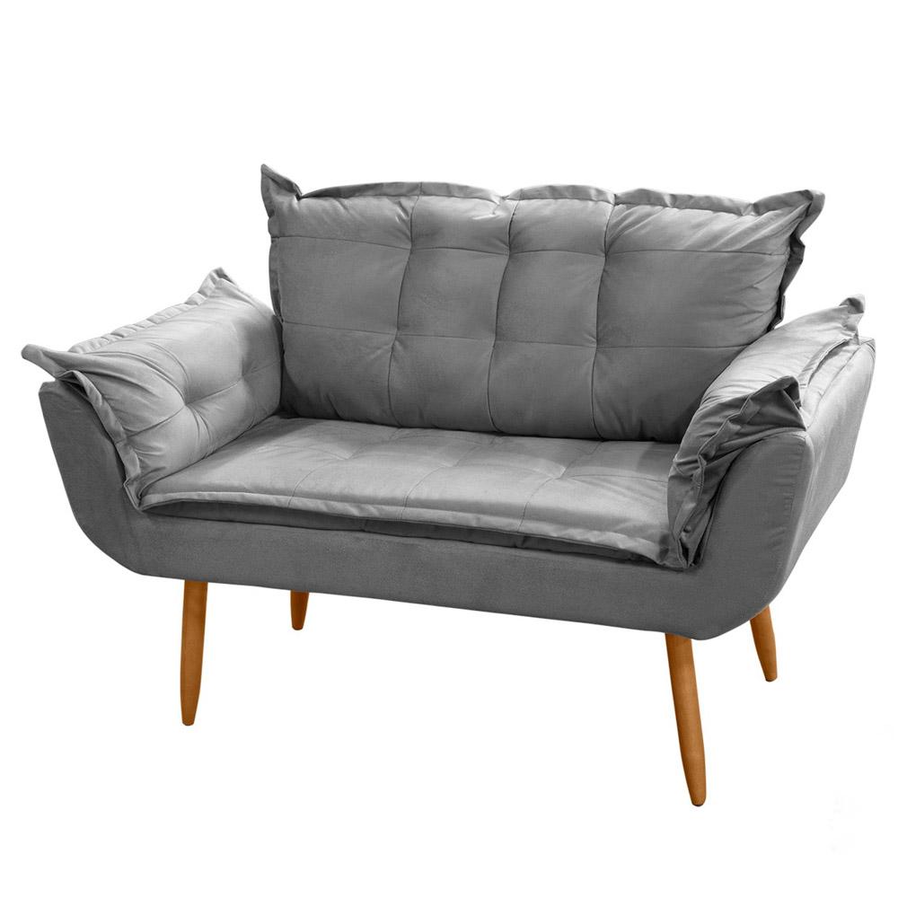 Poltrona Decorativa Namoradeira Francis 02 Lugares Suede Cinza - Desk Design