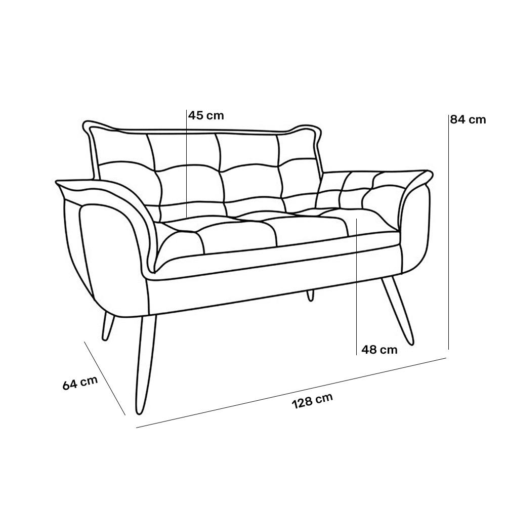 Poltrona Decorativa Namoradeira Francis 02 Lugares Suede Cinza - Desk Design